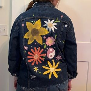 Hand Painted Floral Cropped Reworked Denim Jacket